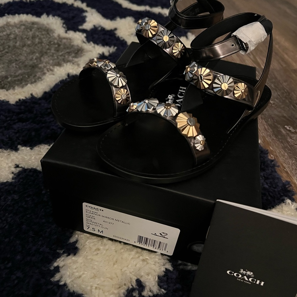 NEW Coach Eleanor mirrored metallic sandals size 7.5